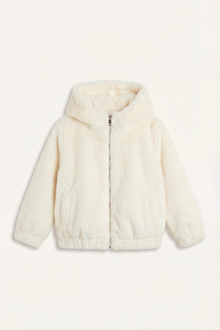 طفلة صغيرة بيج فاتح Baby Girl Plush Hooded Jacket