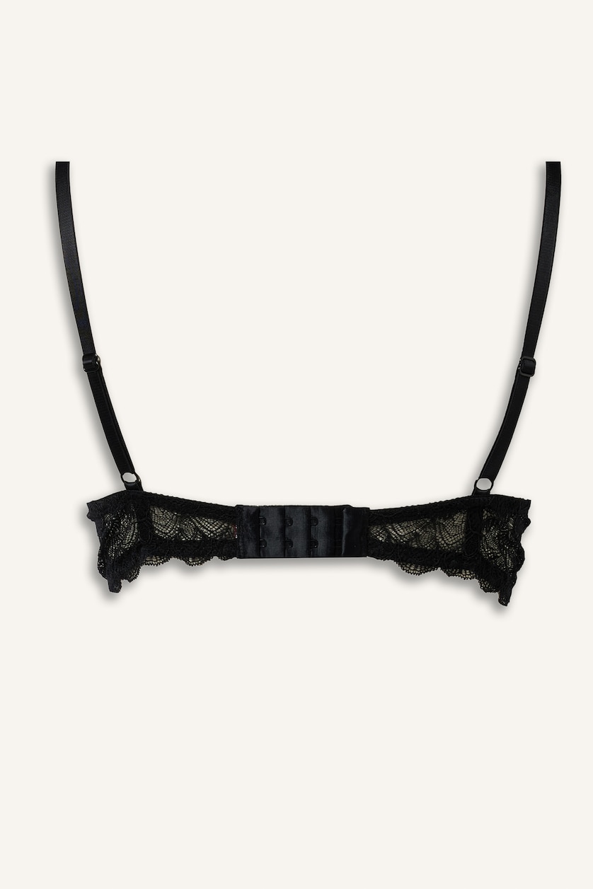 Kadın Siyah Dantel Kaplı Push Up Bra