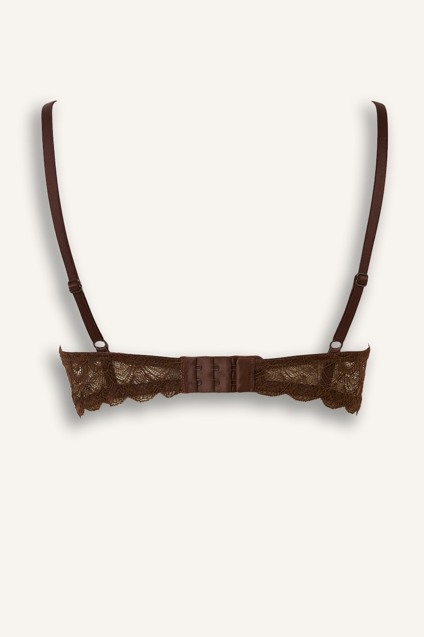 Kadın Kahve Dantel Kaplı Push Up Bra