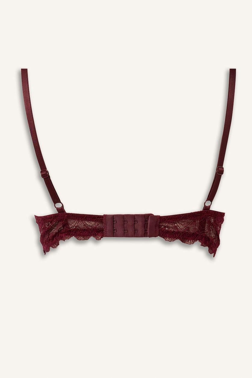 Kadın Bordo Dantel Kaplı Push Up Bra