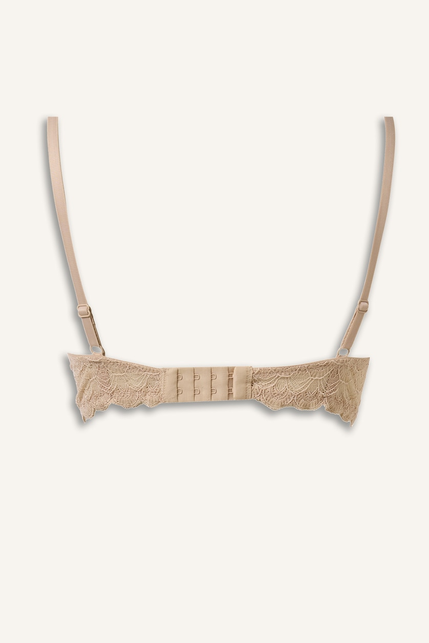 Kadın Bej Dantelli Micro Pedsiz Balenli Bra