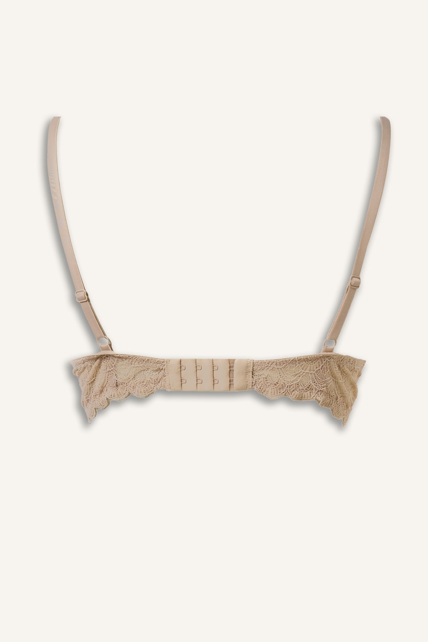 Kadın Bej Dantelli Full Push Up Balenli Basic Tişört Bra