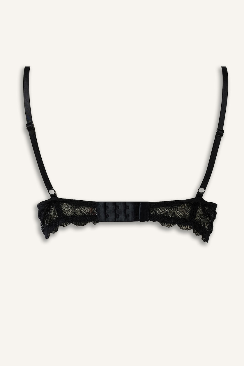 Kadın Siyah Dantelli Full Push Up Balenli Basic Tişört Bra