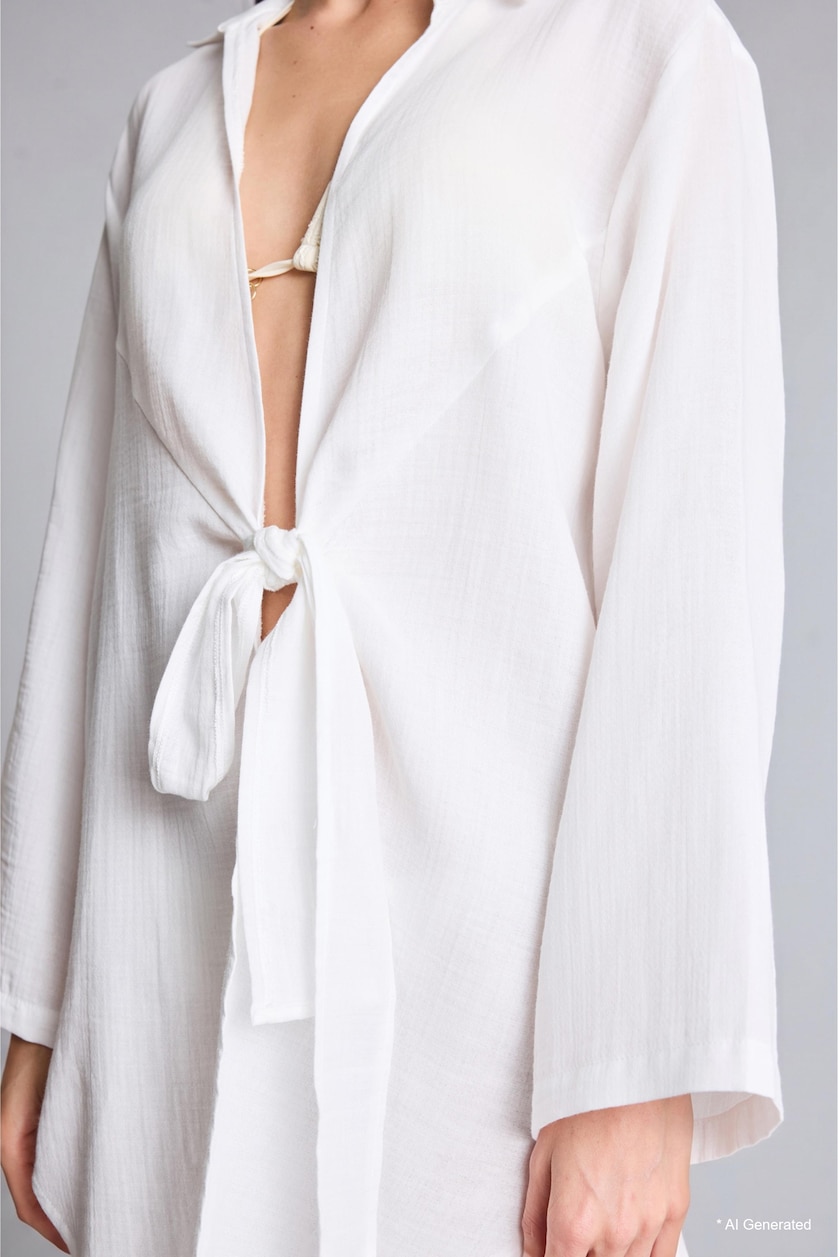 Women White Regular Fit Muslin Beach Shirt
