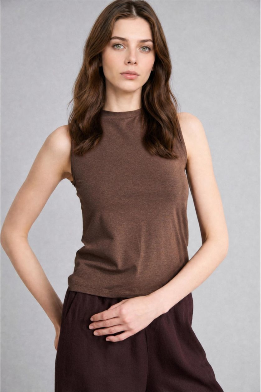 Women Brown Slim Fit Short Sleeve Tunic