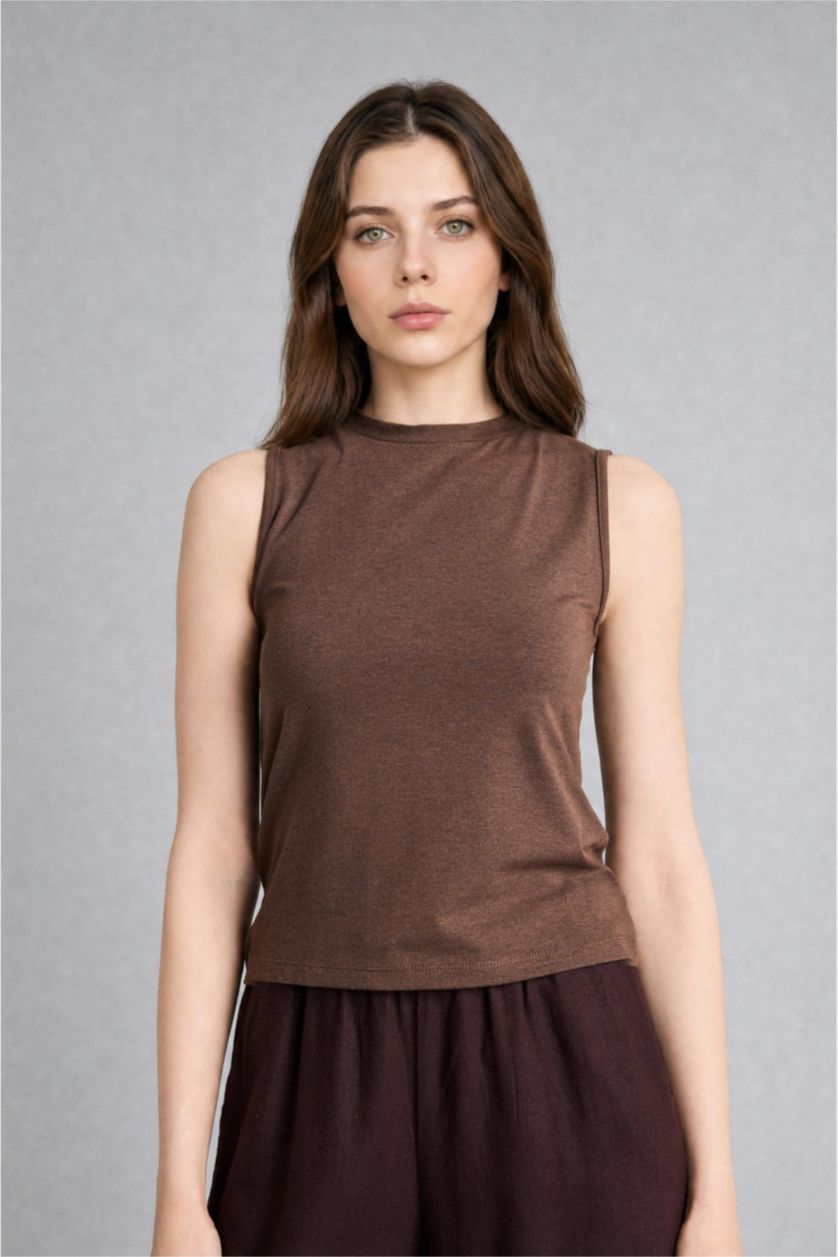 Women Brown Slim Fit Short Sleeve Tunic