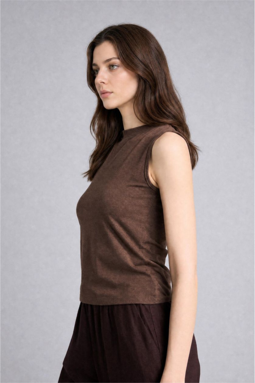 Women Brown Slim Fit Short Sleeve Tunic