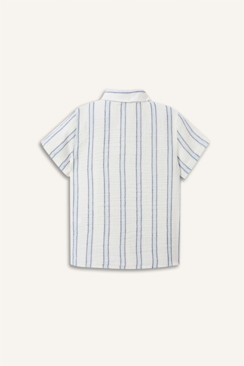 Baby Boys Ecru Regular Fit Muslin Striped Short Sleeve Shirt