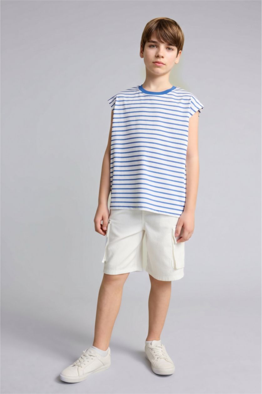 BOYS & TEENS Blue Boy 100% Cotton Striped Tank Top