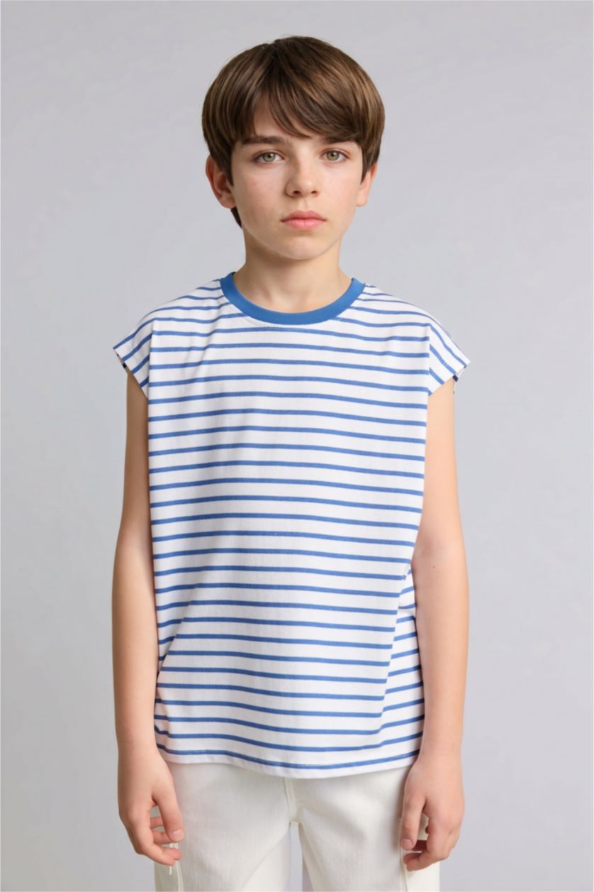 BOYS & TEENS Blue Boy 100% Cotton Striped Tank Top