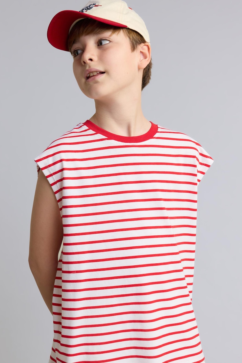 Young Boys - Teen Boys Red Boy Oversize Fit Striped Tank Top