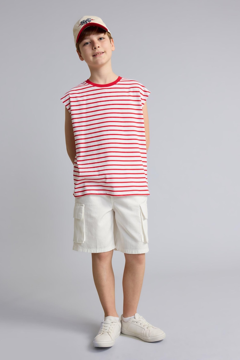 Young Boys - Teen Boys Red Boy Oversize Fit Striped Tank Top