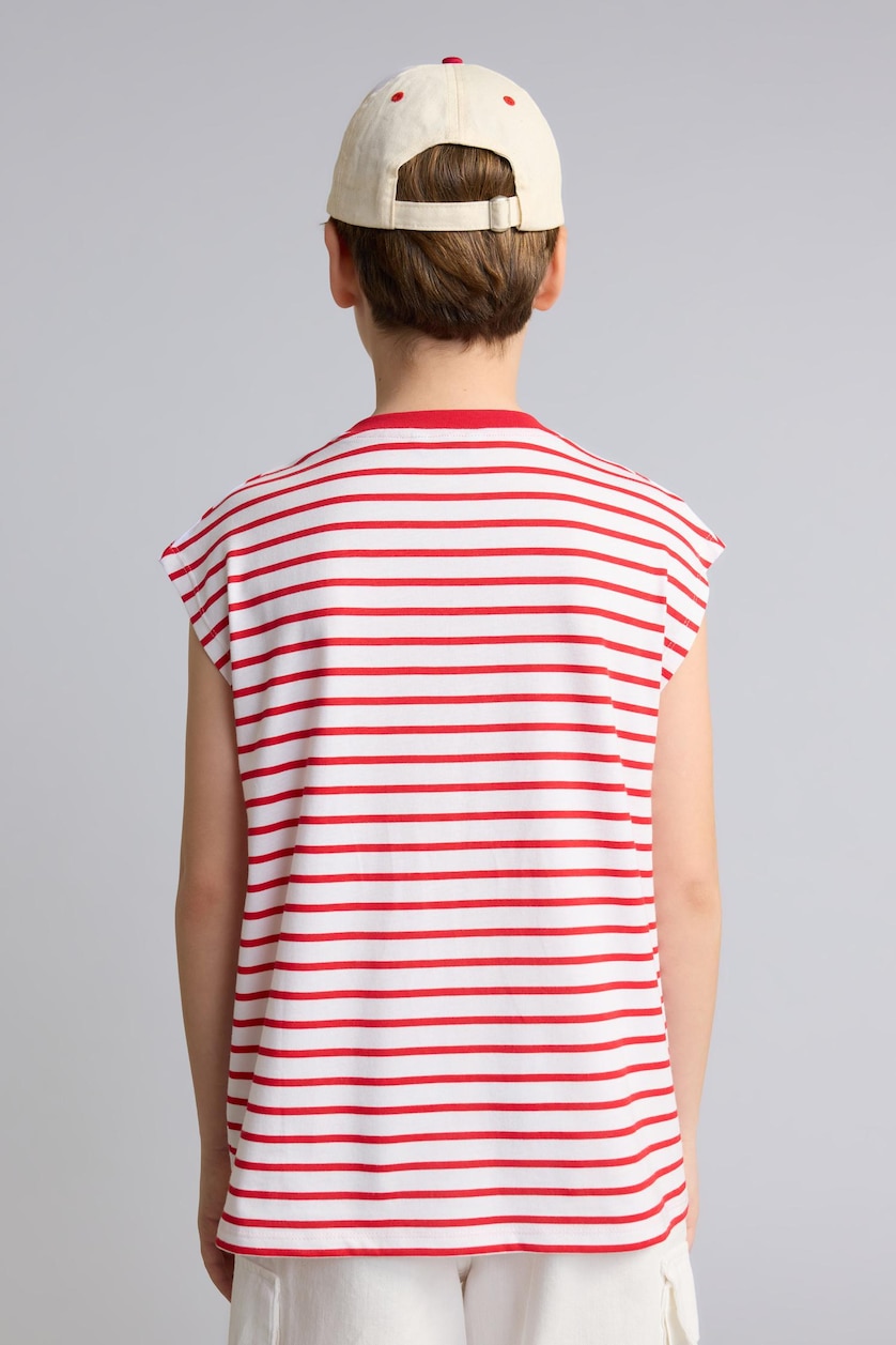 Young Boys - Teen Boys Red Boy Oversize Fit Striped Tank Top