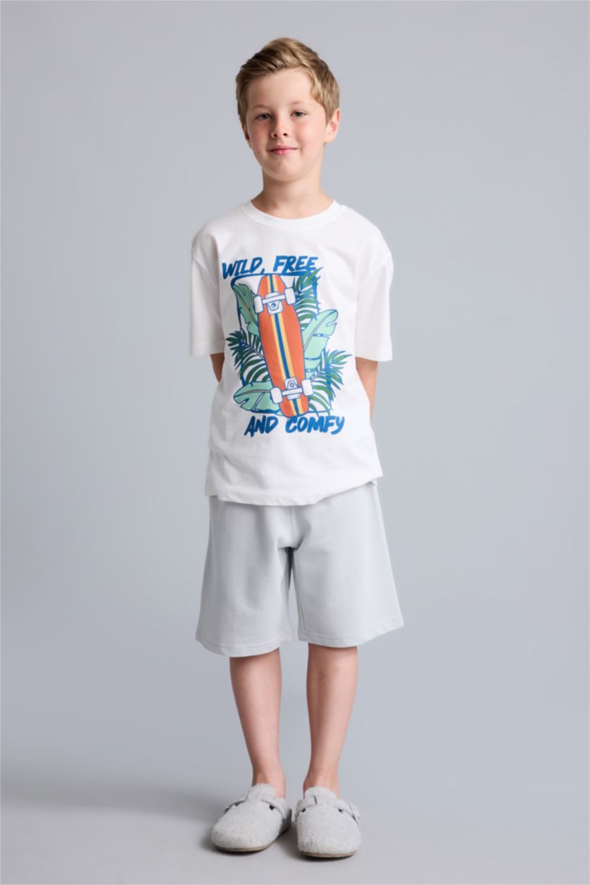 Young Boys - Teen Boys Ecru 2 piece Regular Fit Printed Knitted Pyjamas