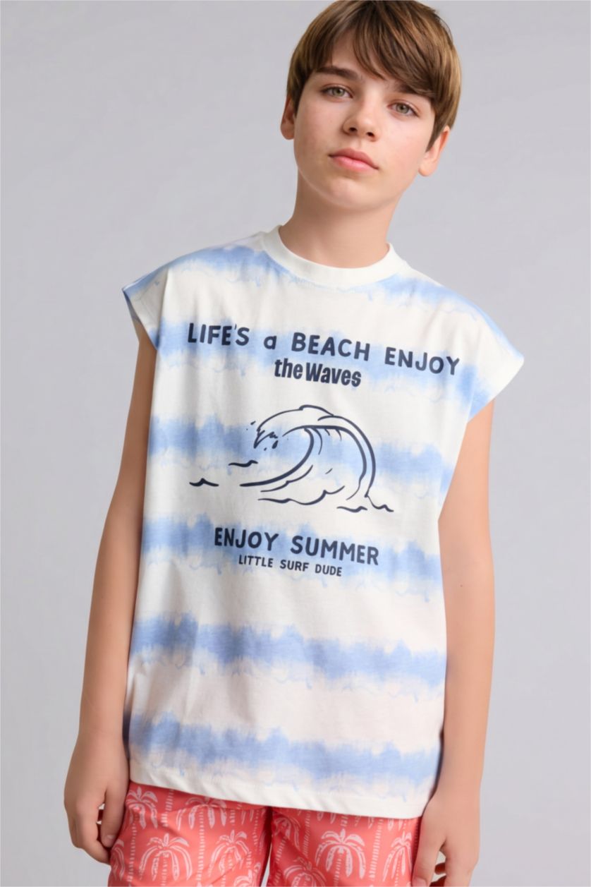 BOYS & TEENS White Boy 100% Cotton Patterned Tank Top