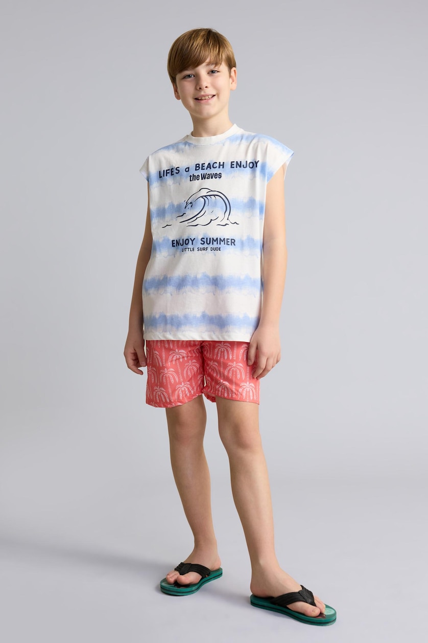 Young Boys - Teen Boys White Boy 100% Cotton Patterned Tank Top