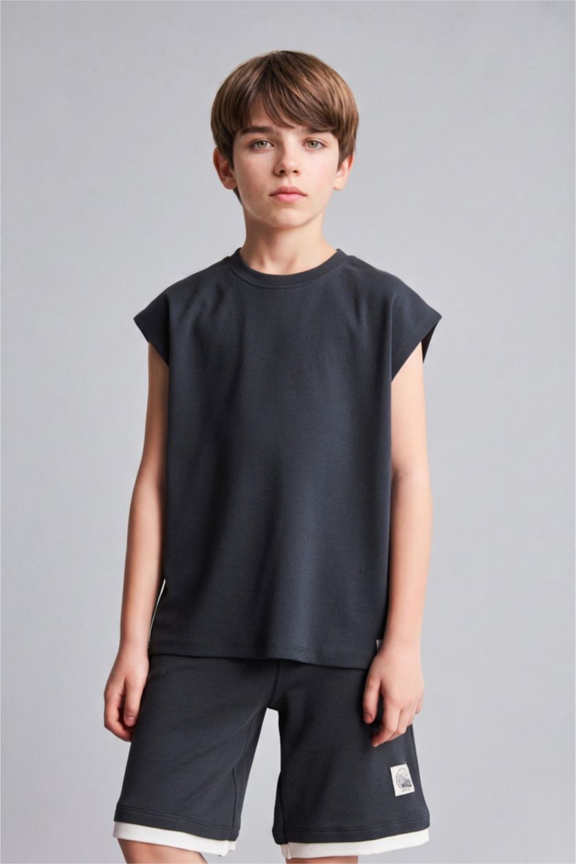 BOYS & TEENS Anthracite Boy 100% Cotton Crew Neck Tank Top