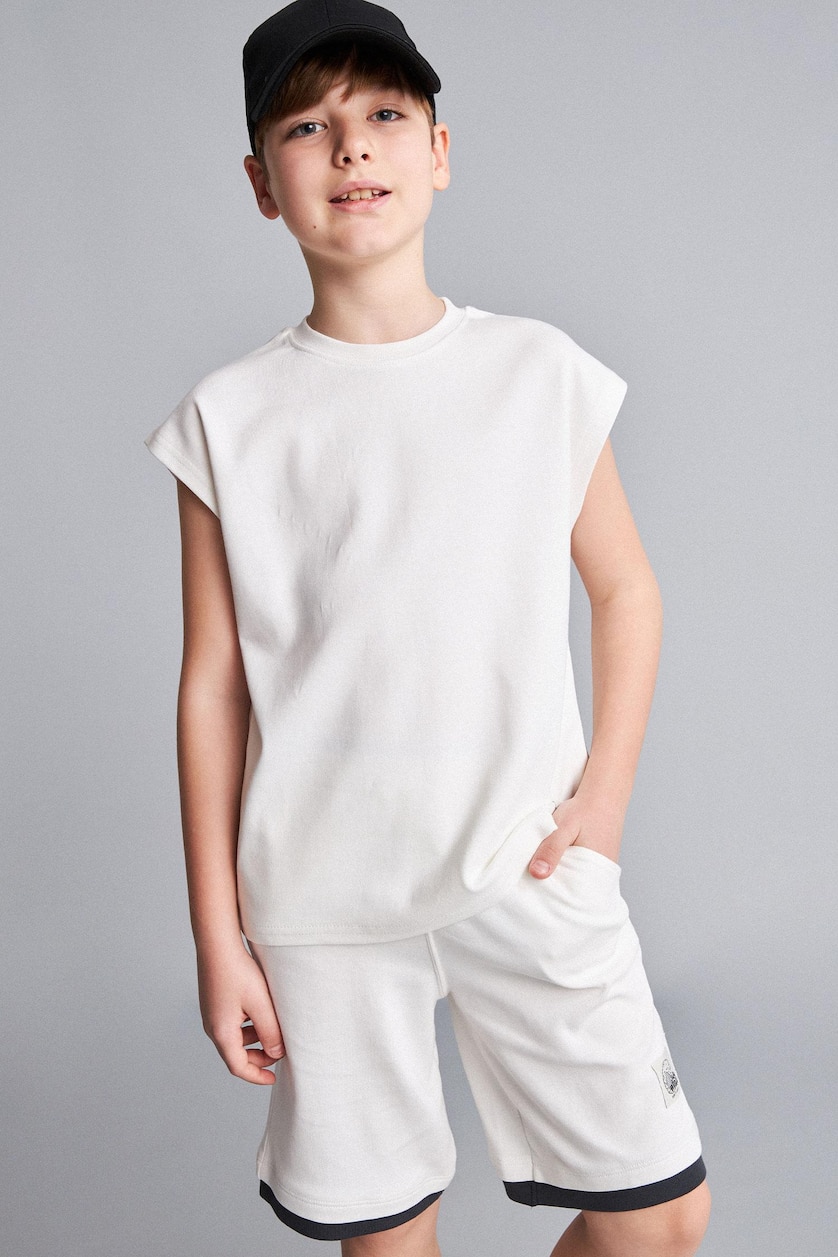 Young Boys - Teen Boys Ecru Boy 100% Cotton Crew Neck Tank Top