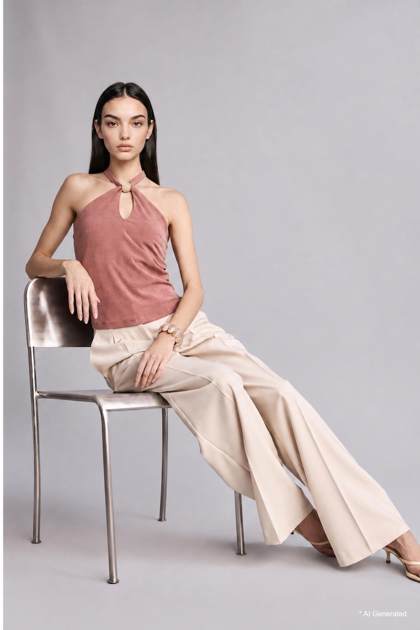 WOMAN Tile Slim Fit Halter Neck Crepe Tile Blouse