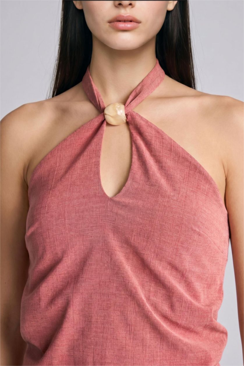 WOMAN Tile Slim Fit Halter Neck Crepe Tile Blouse