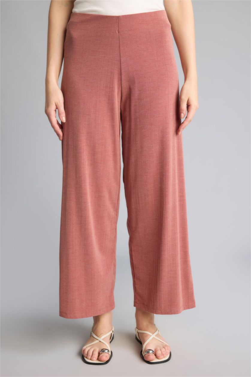 Kadın Kiremit Wide Leg Krep Pantolon