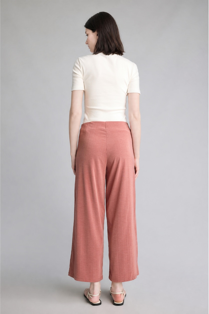 Kadın Kiremit Wide Leg Krep Pantolon