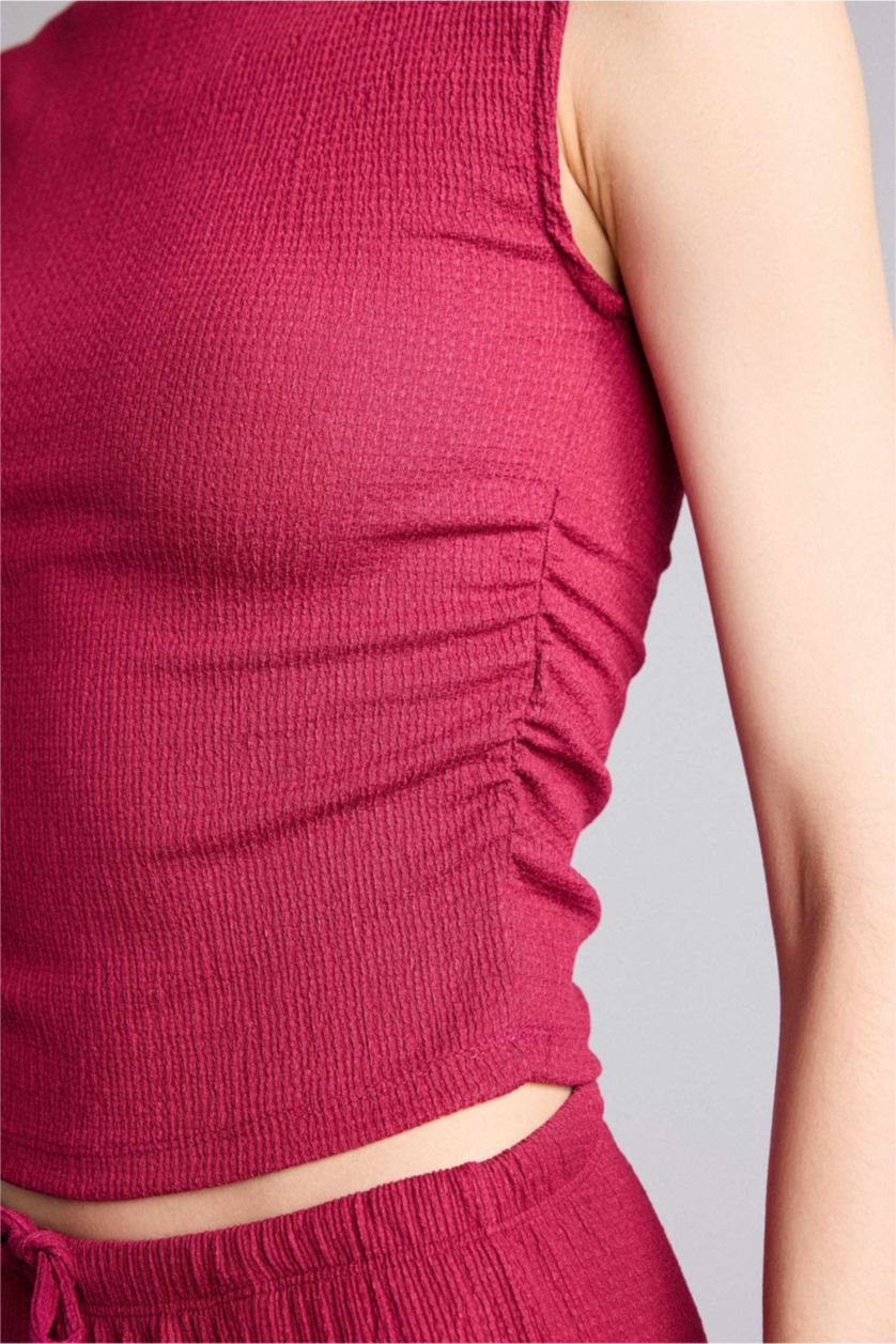 Women Bordeaux Slim Fit Crew Neck Tank Top