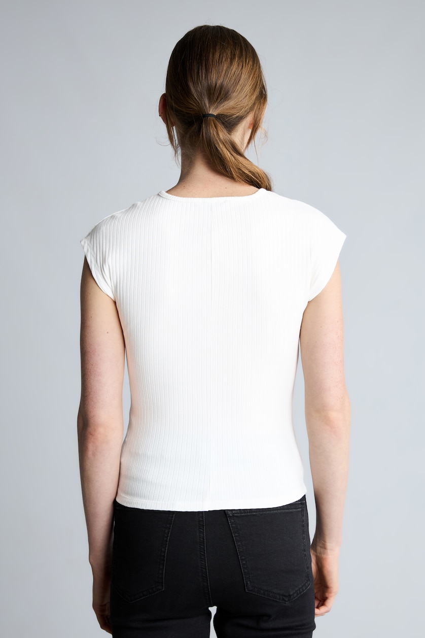 Women Ecru Slim Fit Ribbed Crew Neck Tank Top