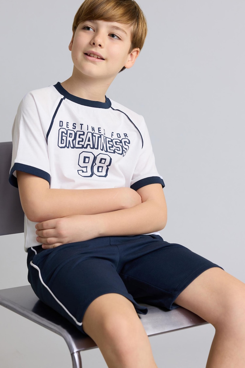 Young Boys - Teen Boys White Boy Regular Fit 100% Cotton Printed Short Sleeve T-Shirt