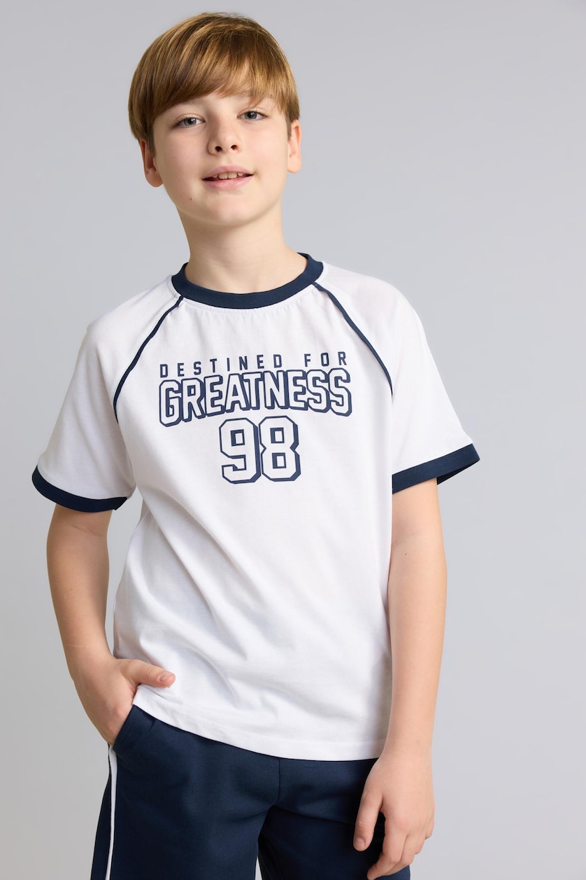 Young Boys - Teen Boys White Boy Regular Fit 100% Cotton Printed Short Sleeve T-Shirt