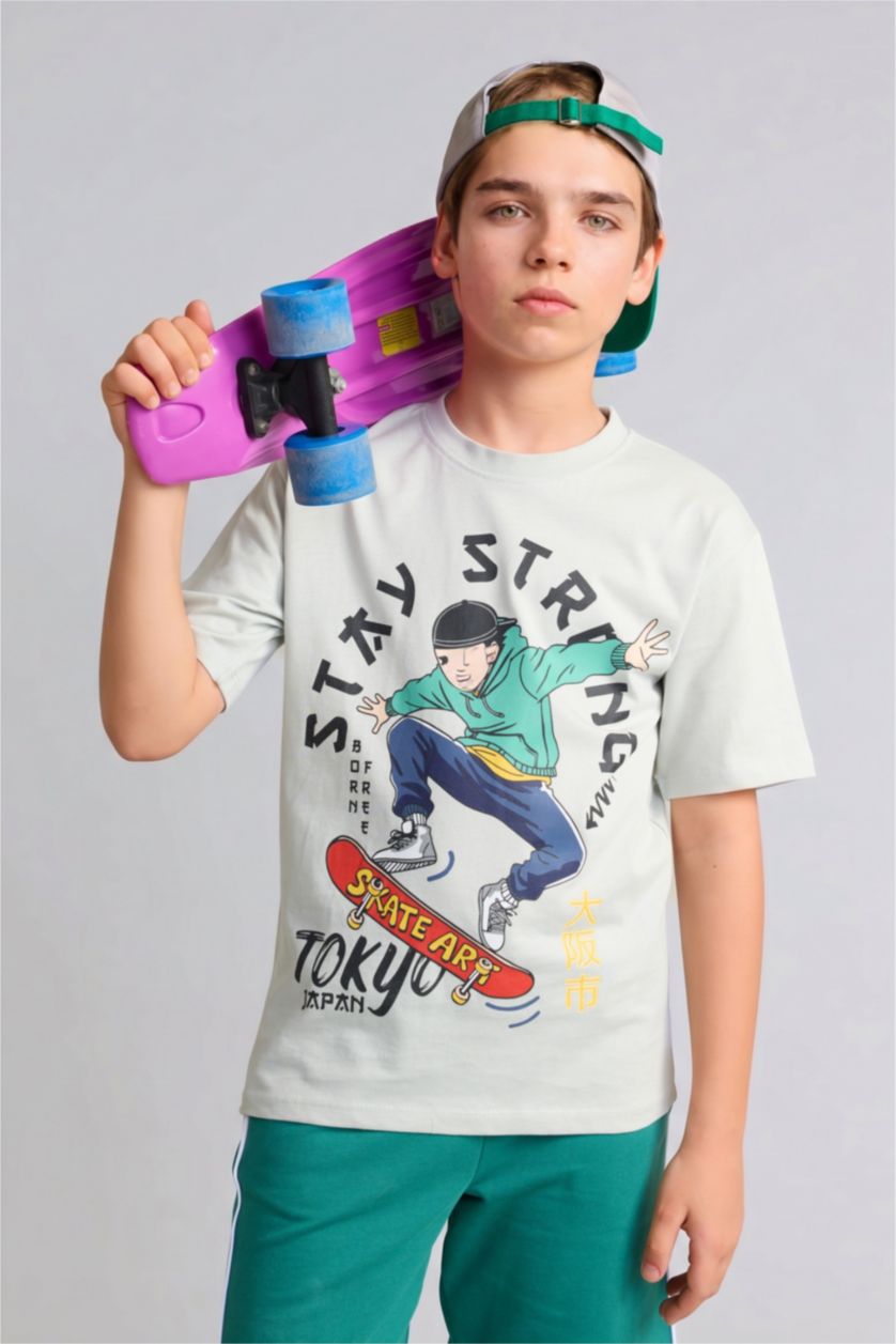 BOYS & TEENS Light Grey Boy 100% Cotton Printed T-Shirt