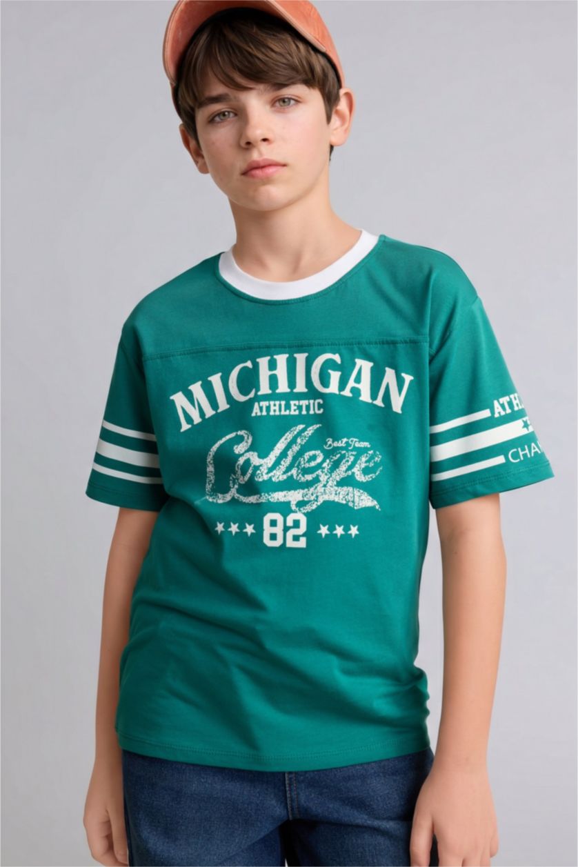 BOYS & TEENS Green Boy 100% Cotton Printed T-Shirt