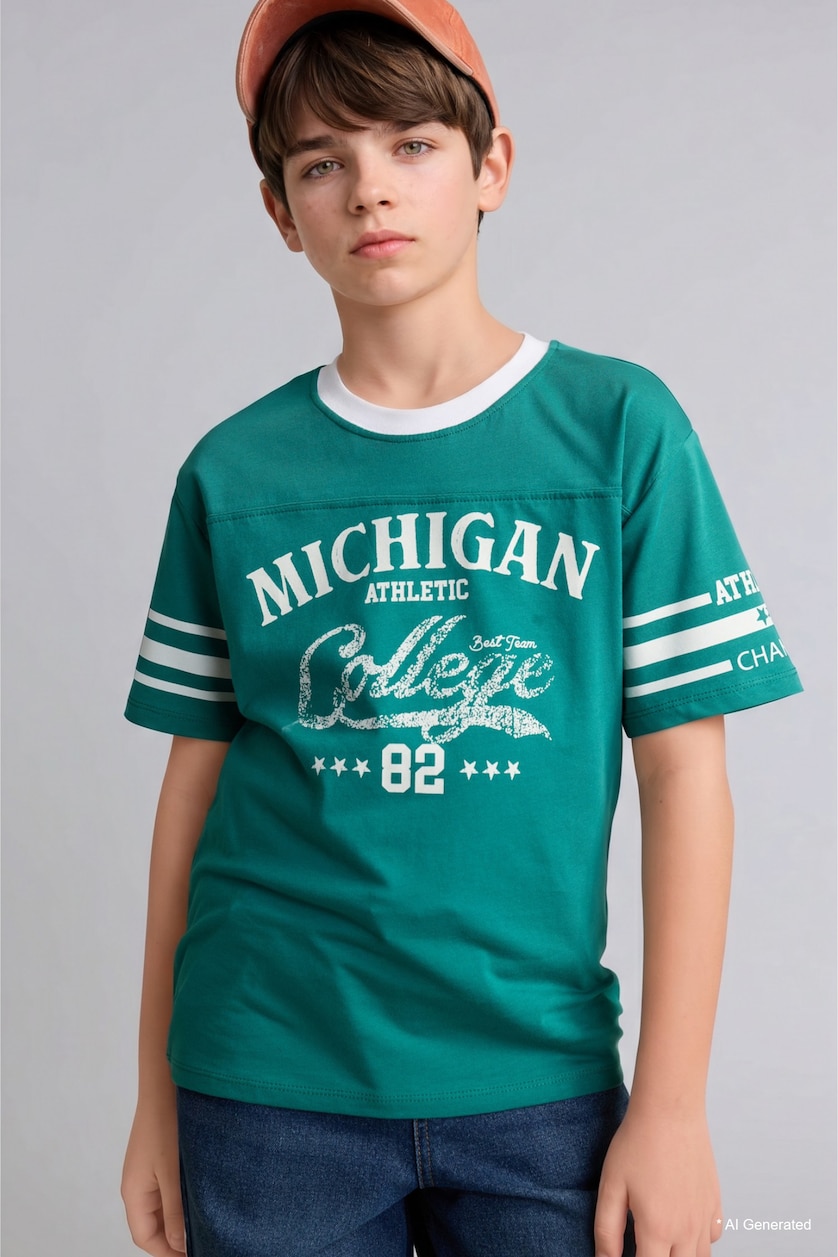 GARÇONS Vert T-shirt imprimé 100% coton pour garçon