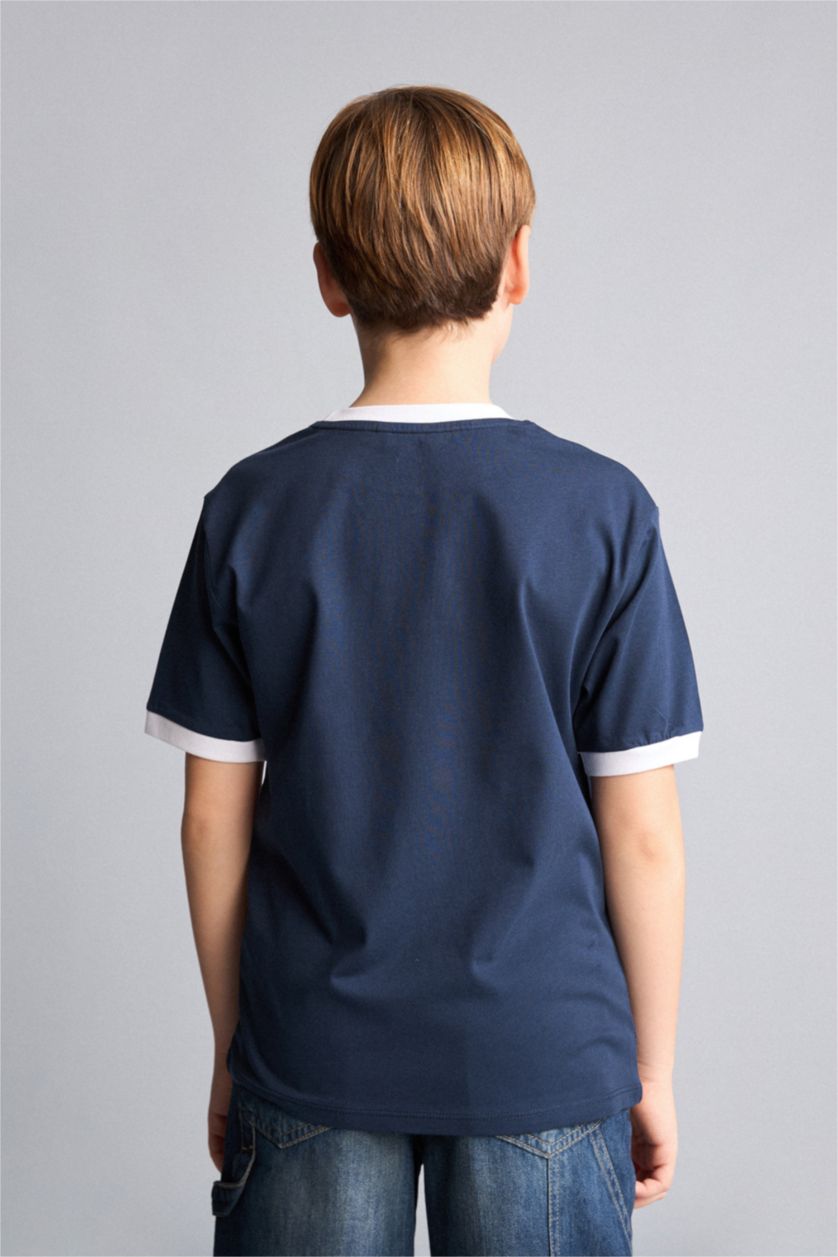 Young Boys - Teen Boys NAVY New Regular Fit Printed Short Sleeve T-Shirt