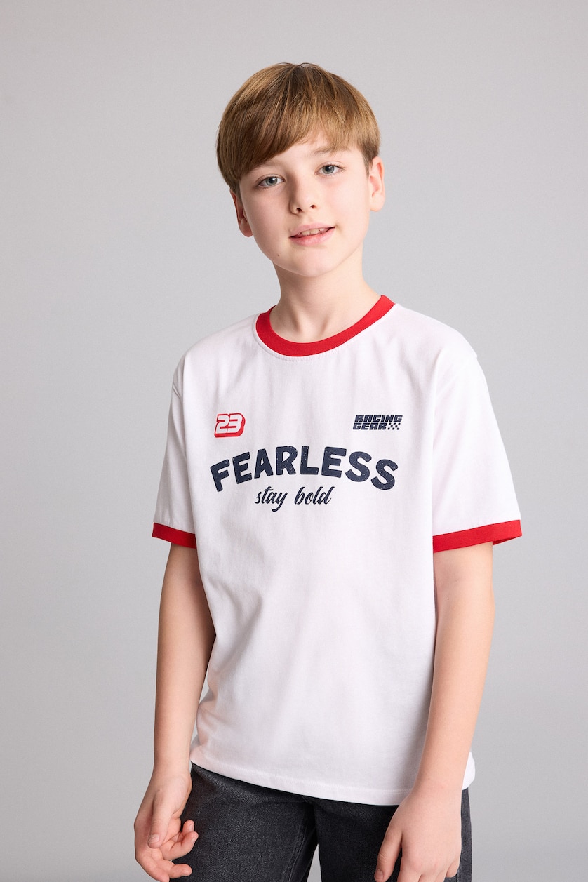 Young Boys - Teen Boys White Boy Regular Fit Printed Short Sleeve T-Shirt