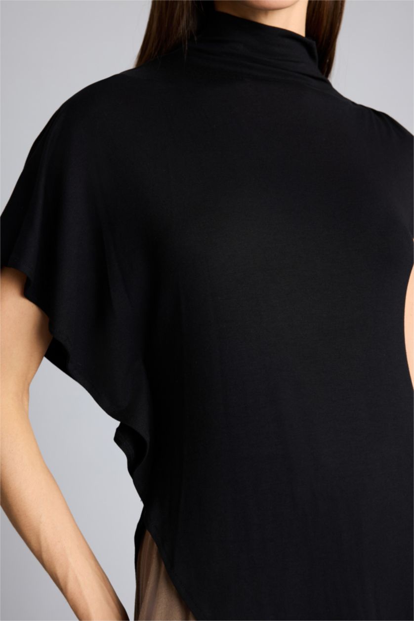 Kadın Siyah Afra x Defacto Slım Fıt Yarım Balıkçı Yaka  Tişört