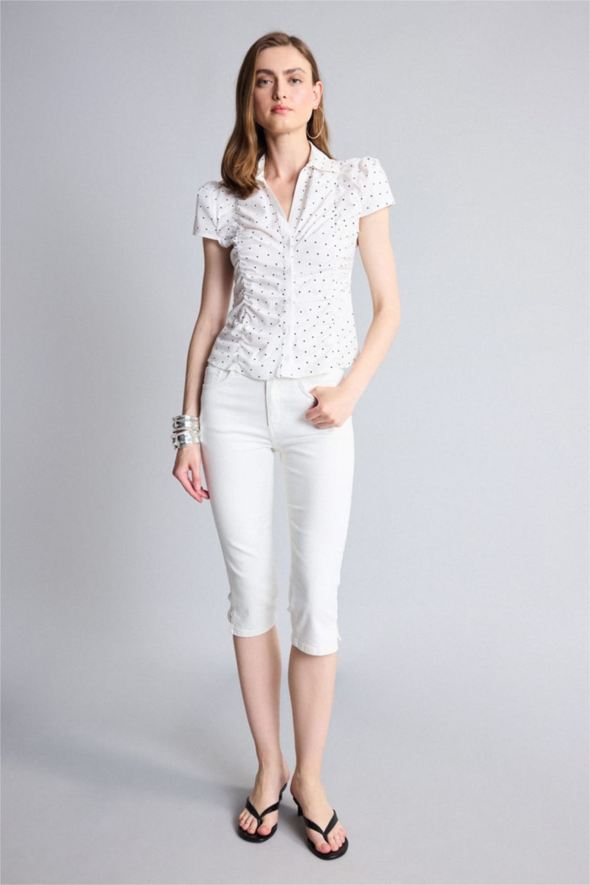 Women White Slim Fit Short Sleeve Shirt
