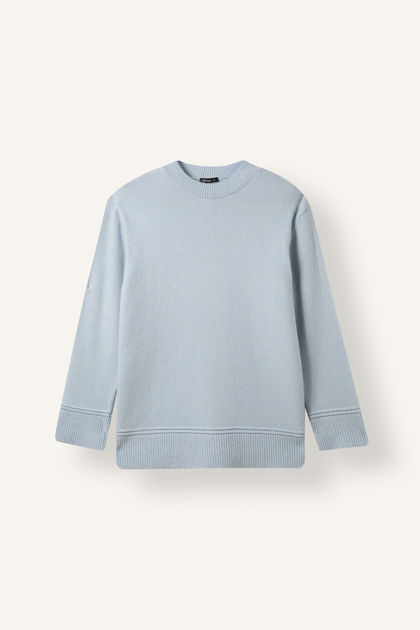Kadın Açık Mavi Loose Fit Basic Triko Tişört