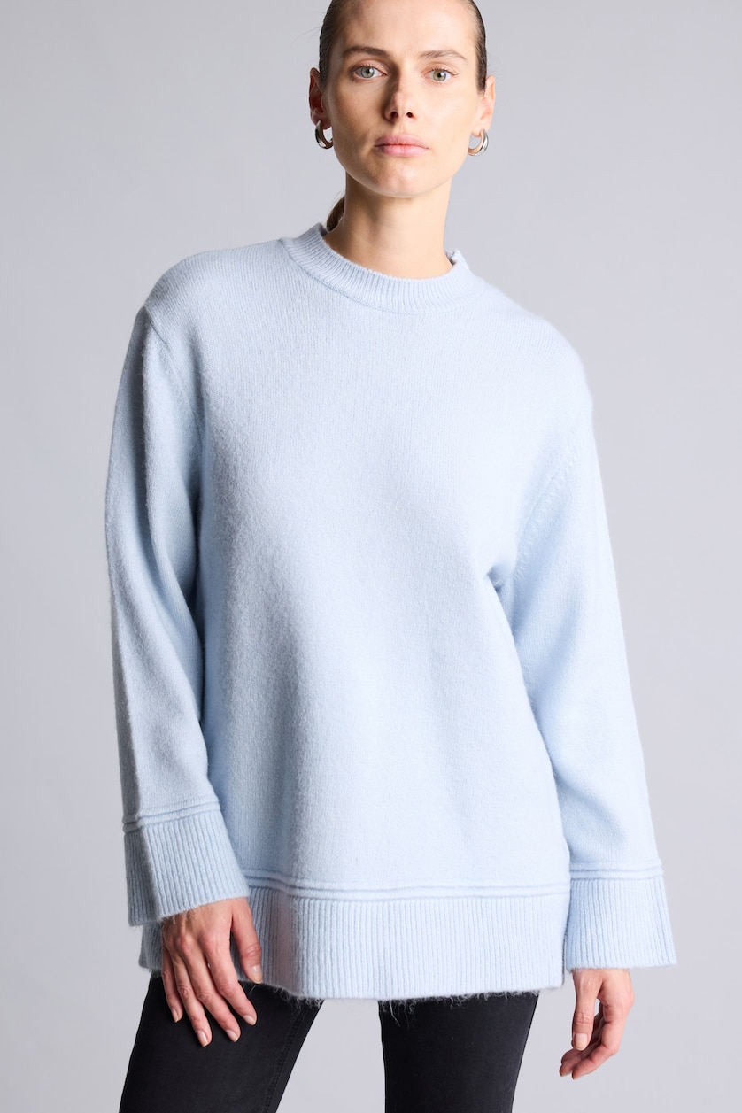 Women Light Blue Loose Fit Knitwear Tunic