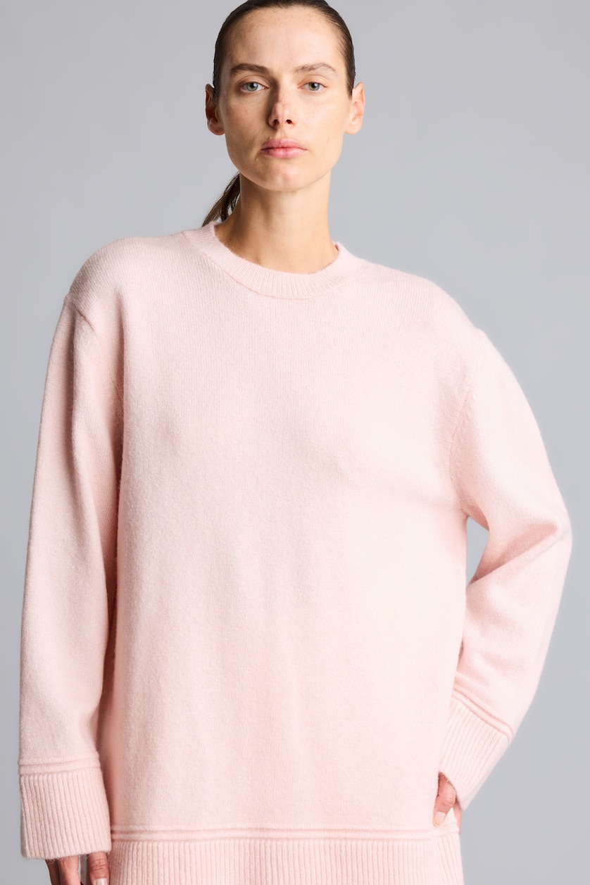 Women Pink Loose Fit Crew Neck Basic Knit T-Shirt