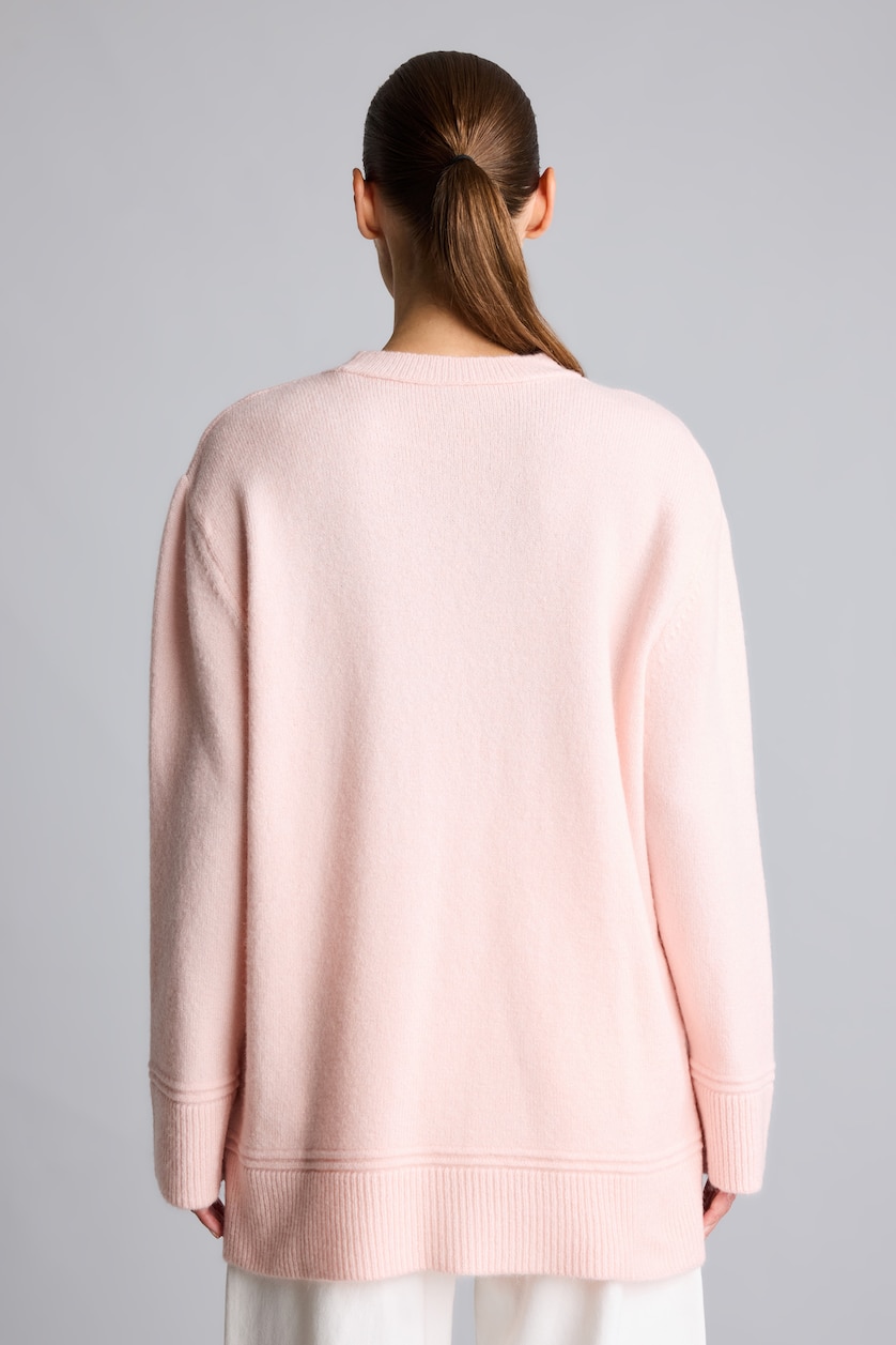 Women Pink Loose Fit Crew Neck Basic Knit T-Shirt