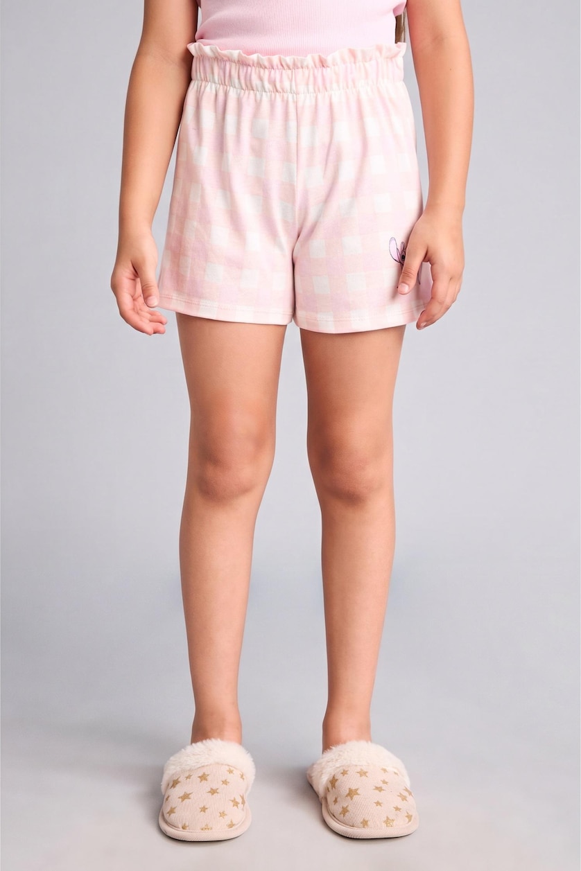 Kız Çocuk - Genç Kız Açık Pembe Lilo & Stitch Lisanslı Regular Fit Fitilli 2'Li Pijama Takımı Kız Çocuk