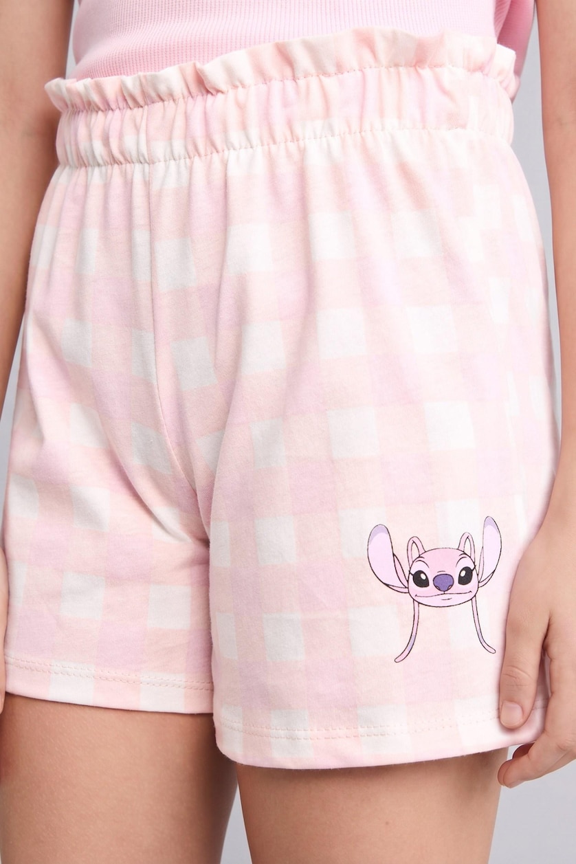 Kız Çocuk - Genç Kız Açık Pembe Lilo & Stitch Lisanslı Regular Fit Fitilli 2'Li Pijama Takımı Kız Çocuk