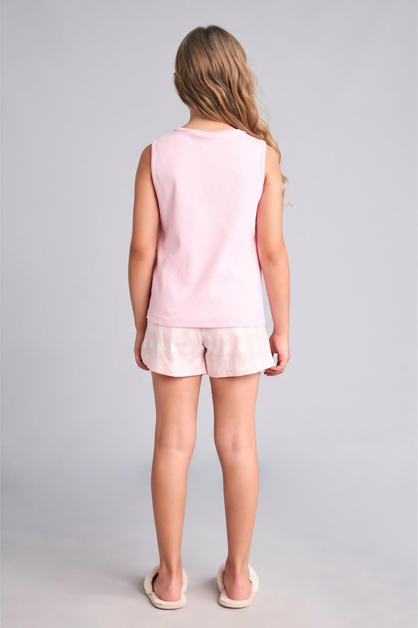 Kız Çocuk - Genç Kız Açık Pembe Lilo & Stitch Lisanslı Regular Fit Fitilli 2'Li Pijama Takımı Kız Çocuk