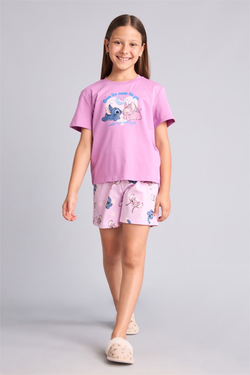 Young Girls - Teen Girls Light Purple 2 piece Regular Fit Lilo & Stitch Licensed Knitted Pyjamas