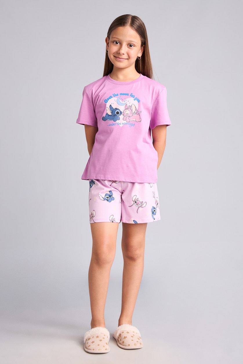 بنات بنفسجي فاتح 2 piece Regular Fit Lilo & Stitch Knitted Pyjamas