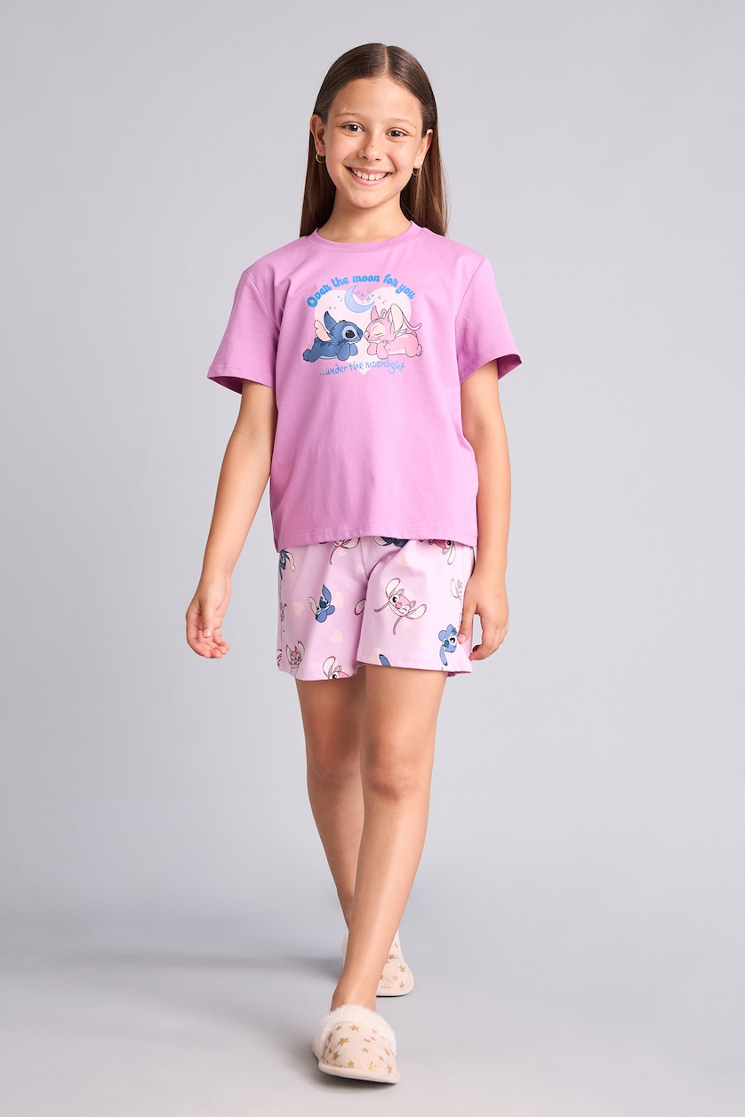 بنات بنفسجي فاتح 2 piece Regular Fit Lilo & Stitch Knitted Pyjamas