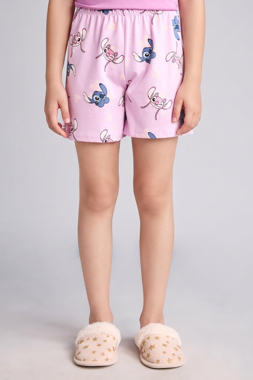 Kız Çocuk - Genç Kız Açık Mor Lilo & Stitch Lisanslı Regular Fit 2'Li Pijama Takımı Kız Çocuk