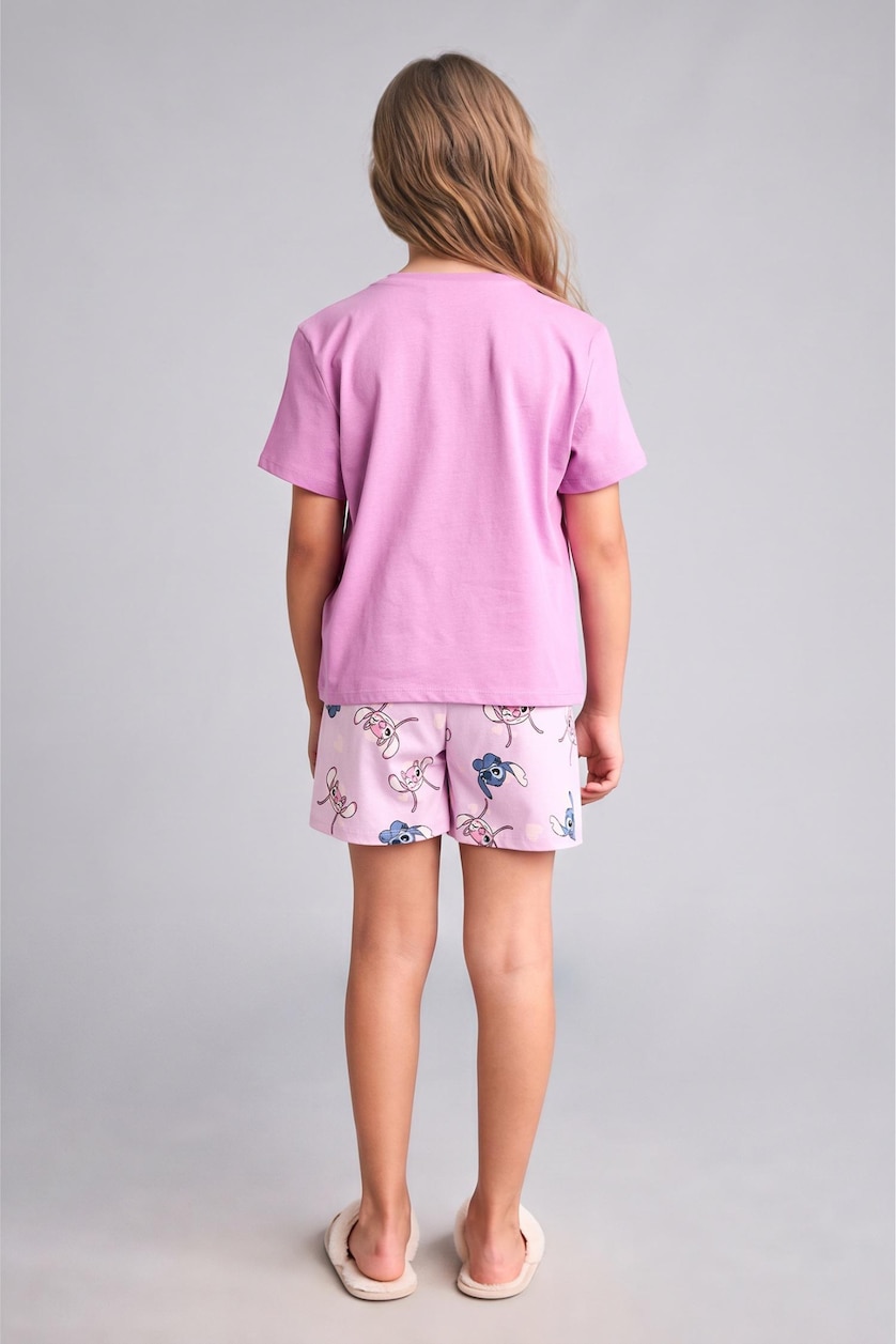 Kız Çocuk - Genç Kız Açık Mor Lilo & Stitch Lisanslı Regular Fit 2'Li Pijama Takımı Kız Çocuk