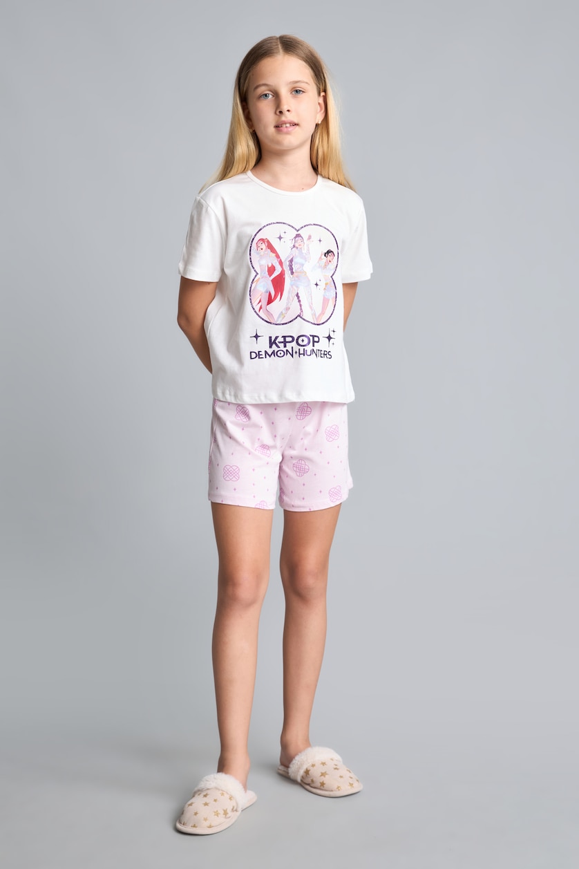 Kız Çocuk - Genç Kız Ekru Kpop - Demon Hunters Lisanslı Regular Fit 2'Li Pijama Takımı Kız Çocuk